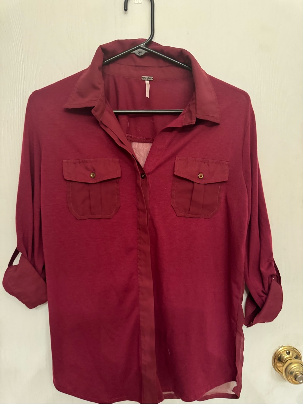 Poof! Women's Burgundy Button-Down Utility Shirt